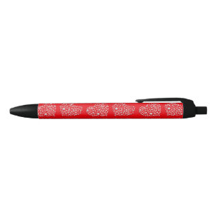 Silver Star Hearts on Red Background Black Ink Pen