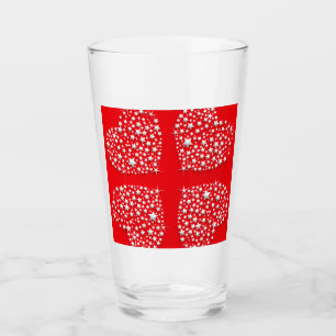 Silver Star Hearts on Red Background Glass