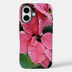 Silver Star Marble Poinsettias Pink Holiday Floral iPhone 16 Case