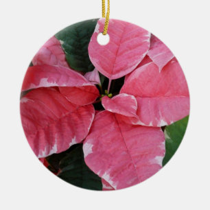 Silver Star Marble Poinsettias Pink Holiday Floral Ceramic Ornament