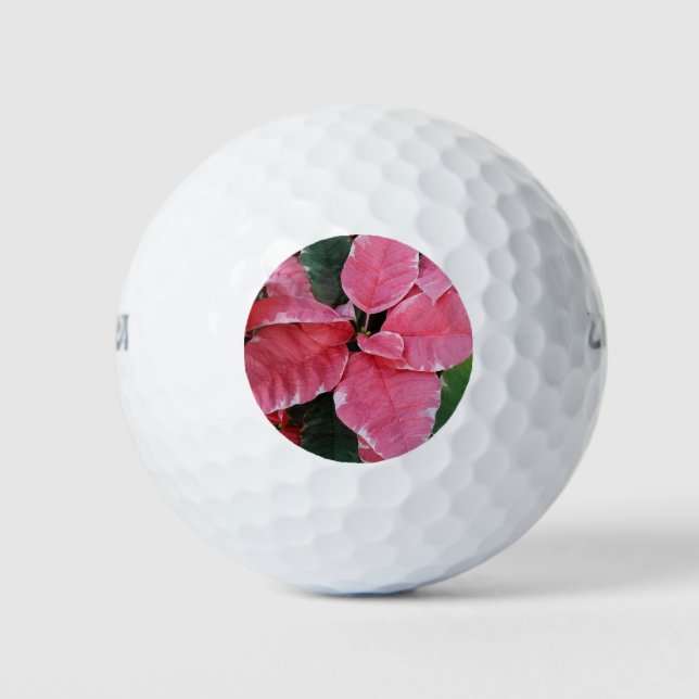 Silver Star Marble Poinsettias Pink Holiday Floral Golf Balls (Front)