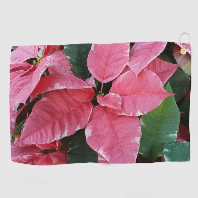 Silver Star Marble Poinsettias Pink Holiday Floral Golf Towel (Horizontal)