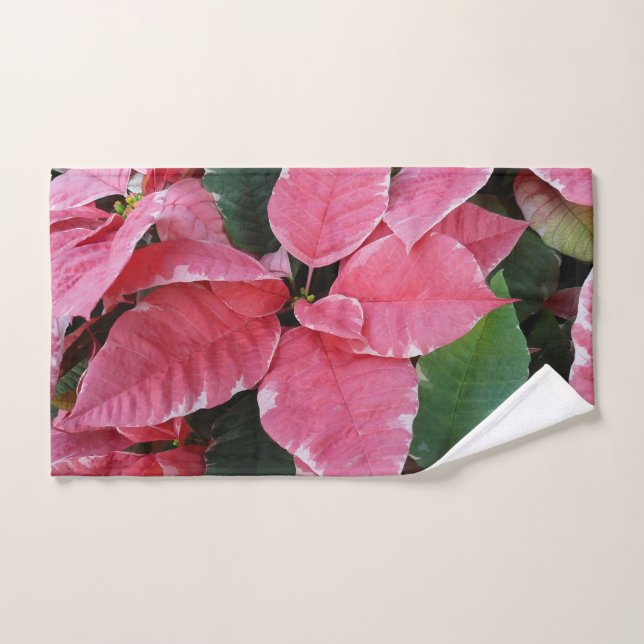 Silver Star Marble Poinsettias Pink Holiday Floral Hand Towel (Hand Towel)