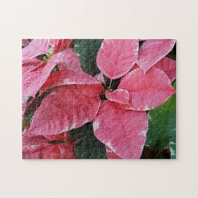 Silver Star Marble Poinsettias Pink Holiday Floral Jigsaw Puzzle (Horizontal)