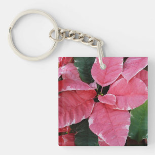 Silver Star Marble Poinsettias Pink Holiday Floral Key Ring