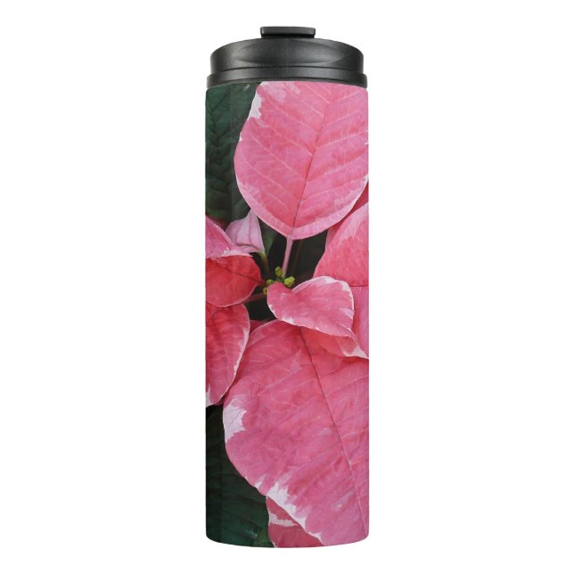 Silver Star Marble Poinsettias Pink Holiday Floral Thermal Tumbler (Front)