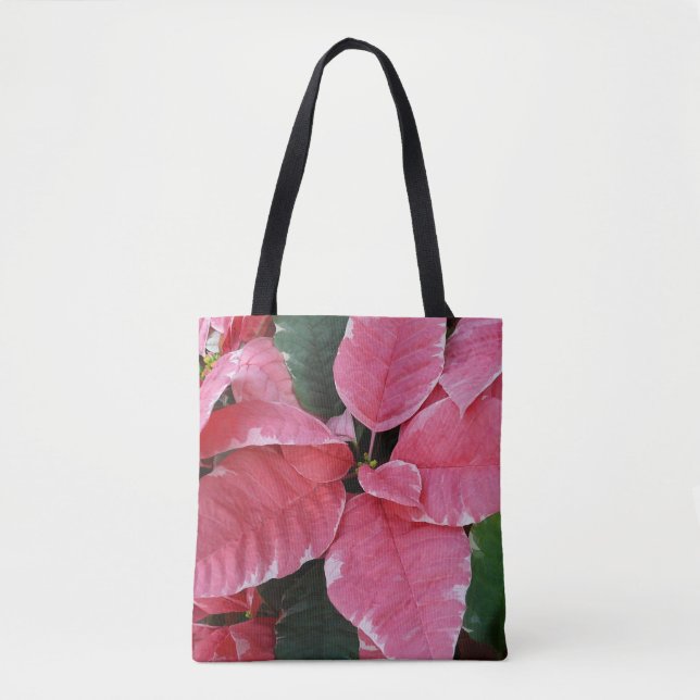 Silver Star Marble Poinsettias Pink Holiday Floral Tote Bag (Front)
