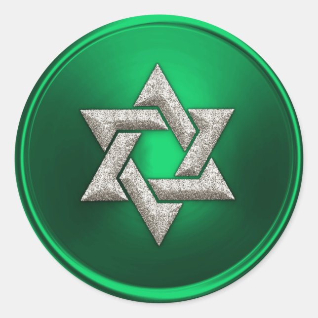 Silver Star of David Envelope Seal Green (Front)