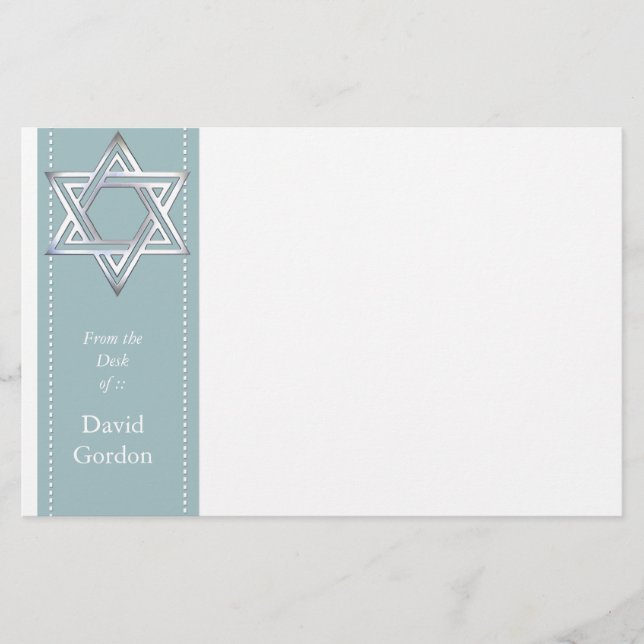 Silver Star of David/Jewish Personal Stationery (Front)