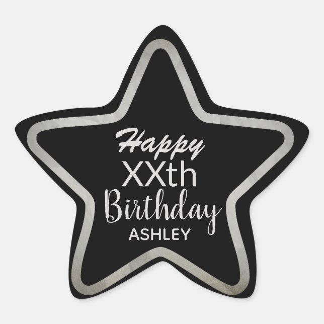 Silver Star on Black Elegant Milestone Birthday Sticker (Front)