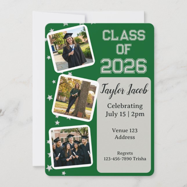 Silver Star Picture Editable Colour Graduation Invitation (Front)