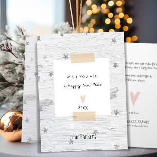 Silver Star White Wood   Minimalist New Year Holiday Card