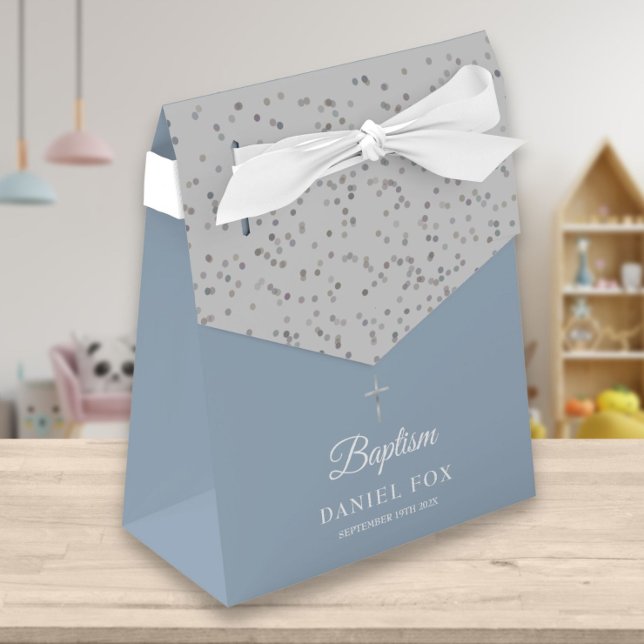 Silver Stardust Baptism Christening Dusty Blue Favour Box (Creator Uploaded)