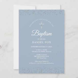 Silver Stardust Baptism Christening Dusty Blue Save The Date