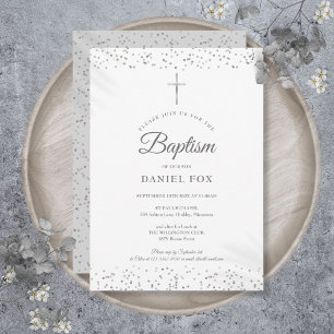 Silver Stardust Baptism Christening Invitation