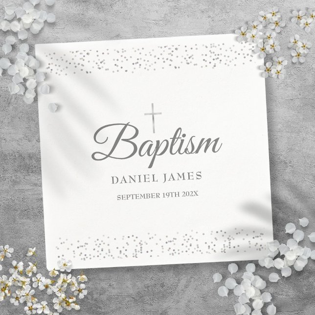 Silver Stardust Baptism Christening Napkin (Silver Stardust Baptism Christening Napkins)