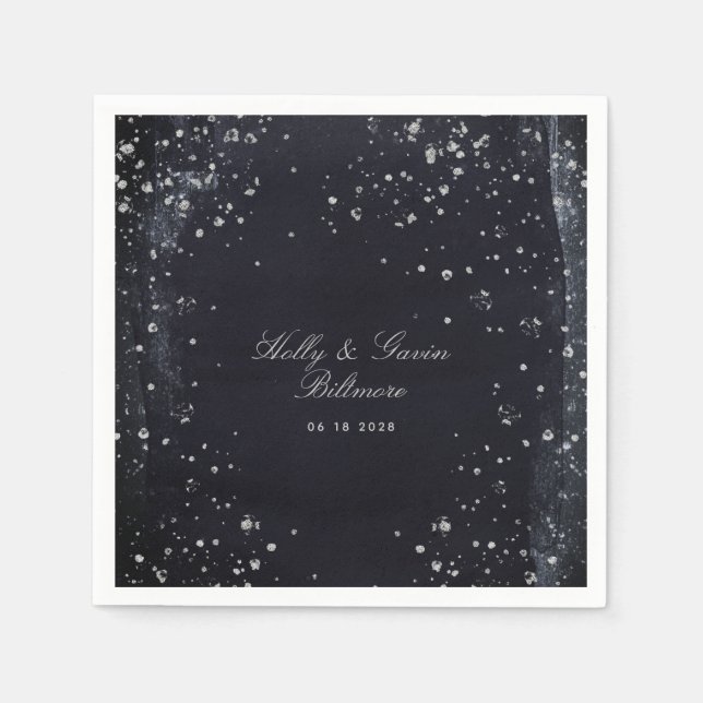 Silver Starry Night Wedding Cocktail Napkin (Front)