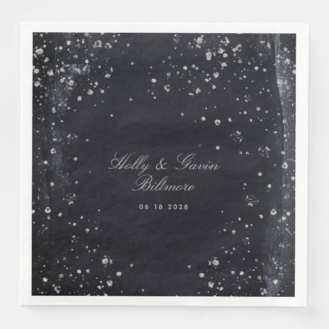 Silver Starry Night Wedding Napkin (Front)