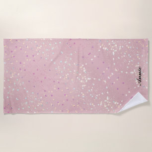 Silver Stars Aesthetic Glitter Pink Background Beach Towel