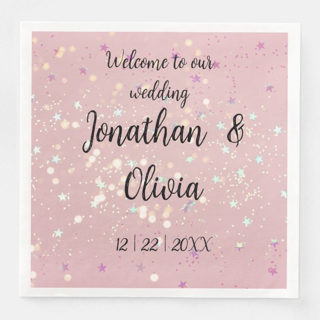 Silver Stars Aesthetic Glitter Pink Background Napkin (Front)