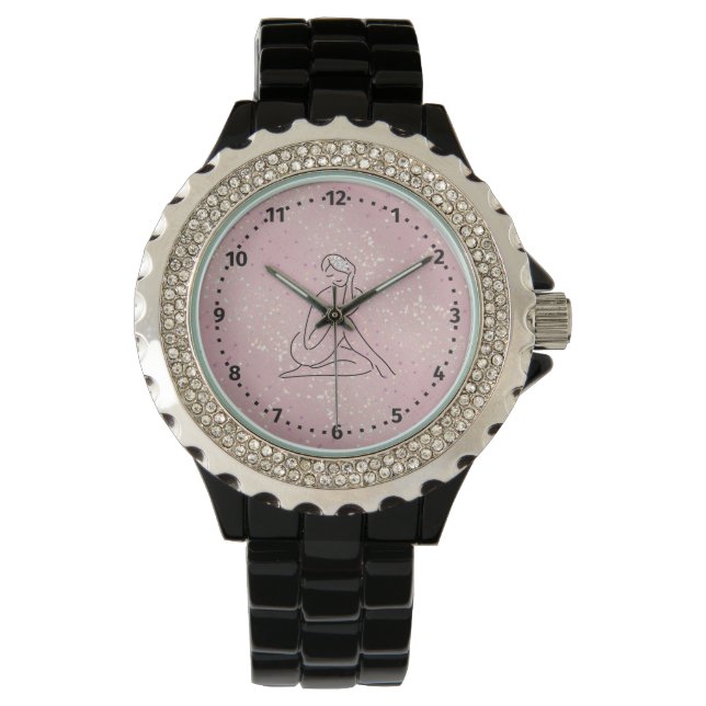 Silver Stars Aesthetic Glitter Pink Background Watch (Front)