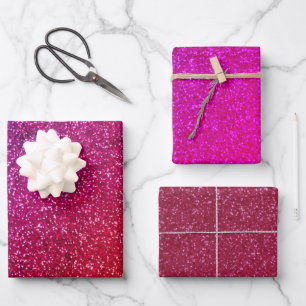 Silver Stars Aesthetic Glitter Pink Background Wrapping Paper Sheet
