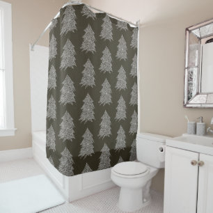 Silver Stars Black Christmas Tree Shower Curtains