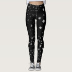 Silver Stars Black Leggings Witch Halloween
