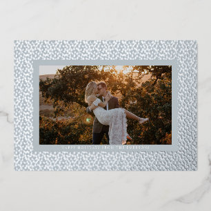 Silver Stars Blue Boho Photo Foil Holiday Card