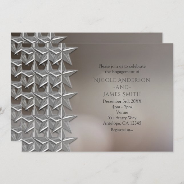Silver Stars Bokeh Light Engagement Invitations (Front/Back)