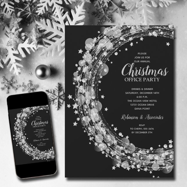 Silver Stars Christmas Holiday Invitation (Silver Stars Christmas Holiday Party Invitations - INSTANT DOWNLOAD and/or PRINTED)