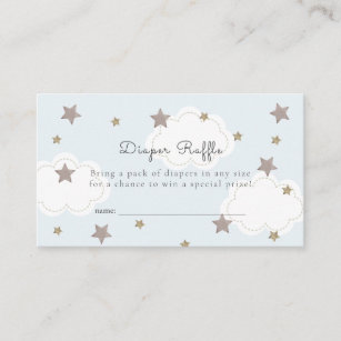 Silver Stars & Clouds Blue Diaper Raffle Ticket Enclosure Card