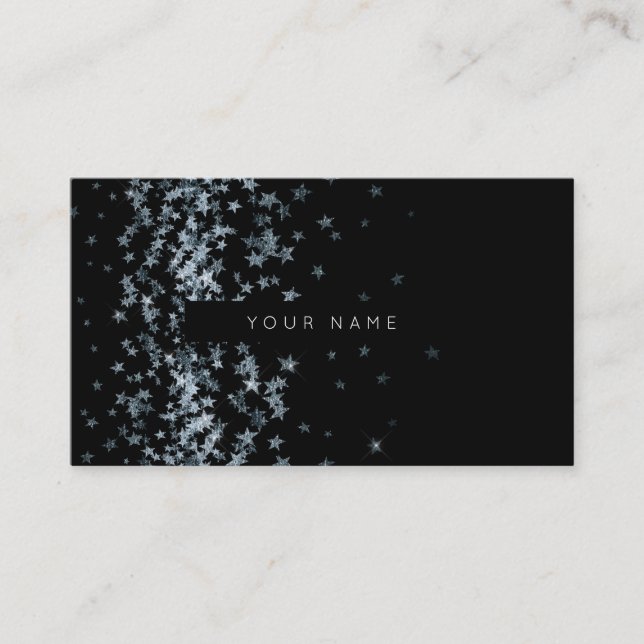 Silver Stars Confetti Black Vip Business Card (Front)