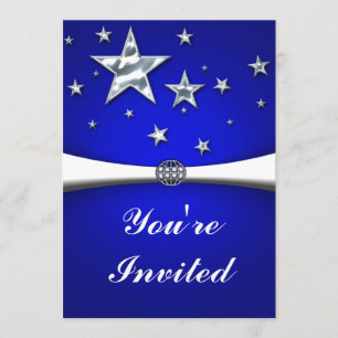Silver Stars Dark Blue Party Invitation