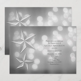 Silver Stars & Elegant Bokeh Lights Engagement Invitation