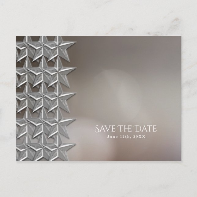 Silver Stars & Elegant Bokeh Lights Save the Date Announcement Postcard (Front)