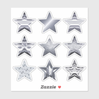 Silver Stars Faux Metallic Set of 9 Sticker