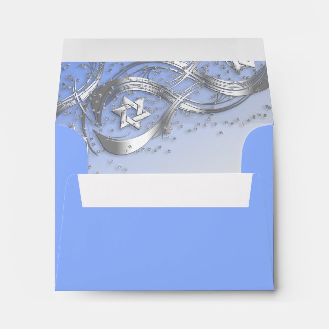 Silver Stars Flourish Silver Confetti Blue Envelopes (Back (Bottom))
