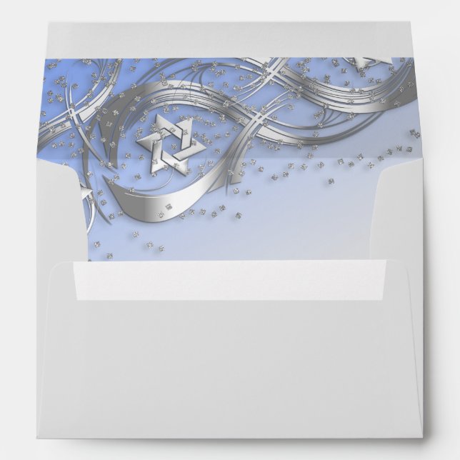 Silver Stars Flourish Silver Confetti Blue Envelopes (Back (Bottom))