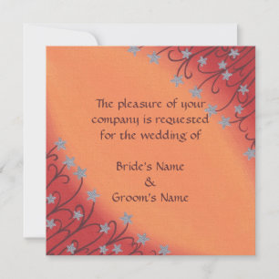 Silver Stars Flowers on Orange Wedding Invitations