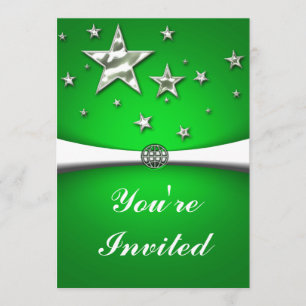 Silver Stars Green Party Invitation