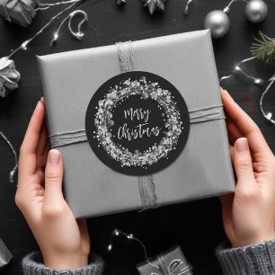 Silver Stars Merry Christmas Classic Round Sticker