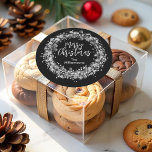 Silver Stars Merry Christmas Classic Round Sticker<br><div class="desc">Twinkling silver stars,  circles and dots surround the words "Merry Christmas" and your names on black round stickers,  perfect for your holiday gift giving and more. MATCHING items in our collection.</div>