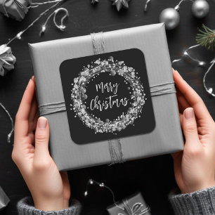 Silver Stars Merry Christmas Square Sticker