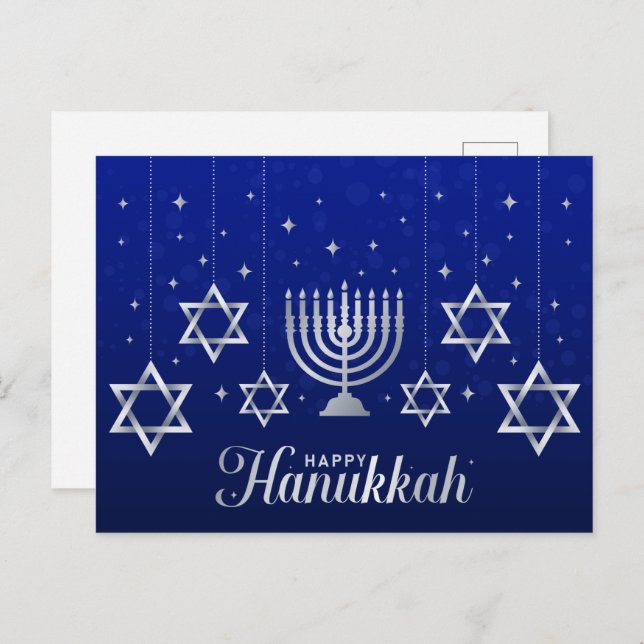 Silver Stars of David Menorah Happy Hanukkah  Postcard (Front/Back)