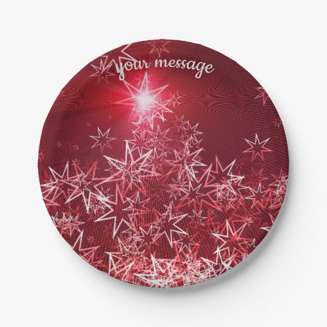 Silver stars on a red background paper plate (Front)