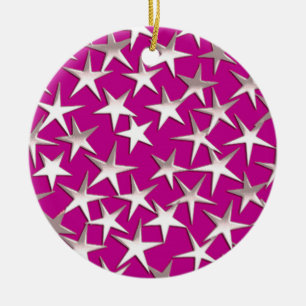 Silver stars on amethyst purple ceramic tree decoration