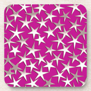 Silver stars on amethyst purple coaster
