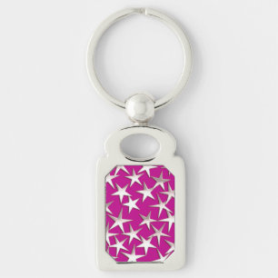 Silver stars on amethyst purple key ring
