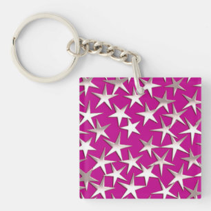 Silver stars on amethyst purple key ring